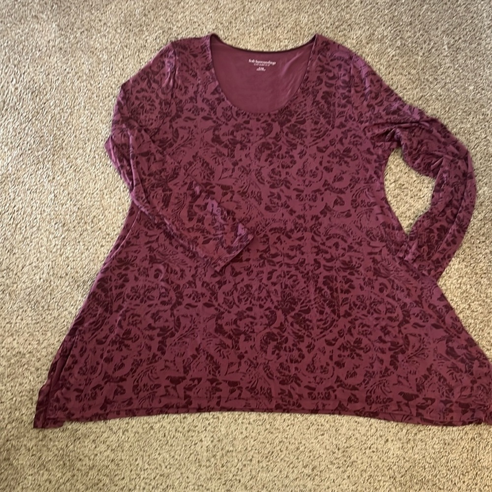 Soft Surroundings Tunic Pullover Top Floral Eggplant purple 6” Side Vs sz XL - Picture 11 of 11
